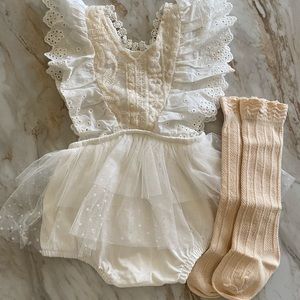 Lace romper and knee/thigh high socks